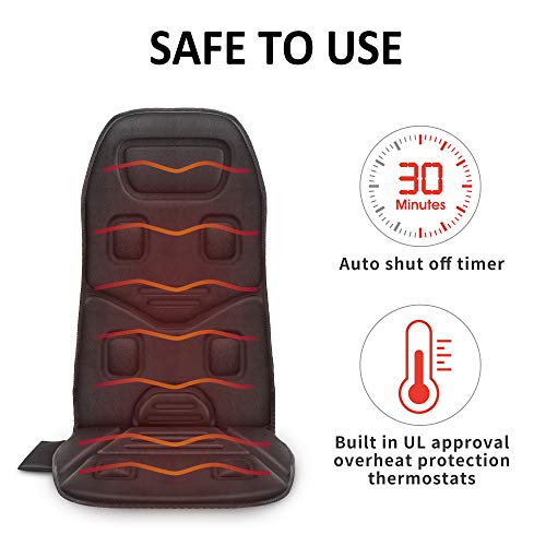 COMFIER Cojín de asiento de masaje con calor - 10 motores de vibración, 3 almohadillas térmicas, masajeador de respaldo de silla, para aliviar el dolor, regalos ideales