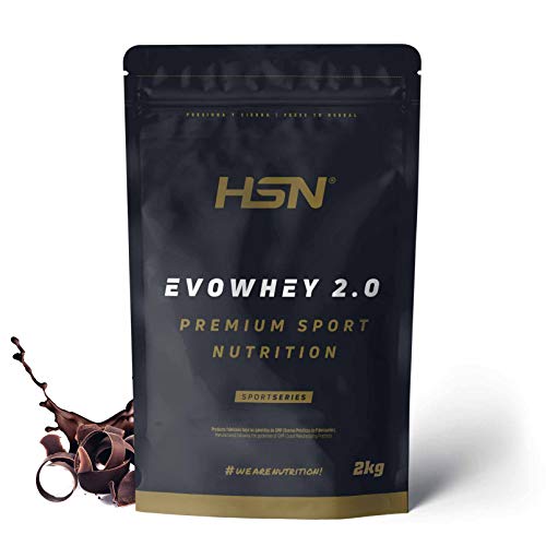 Concentrado de Proteína de Suero de HSN Evowhey Protein 2.0 | Sabor Chocolate 2 Kg = 67 Tomas por Envase | Batido Proteínas Whey para Ganar Masa Muscular | Rico en BCAAs y Glutamina