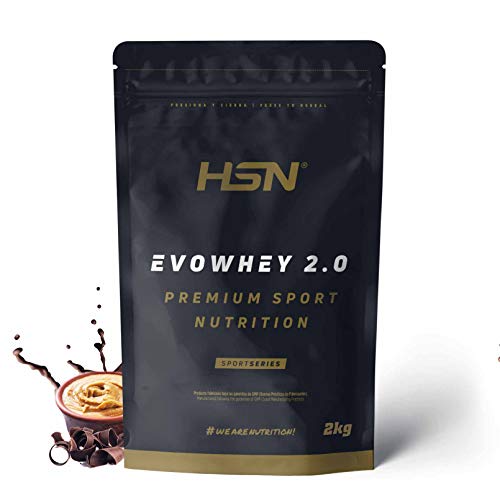 Concentrado de Proteína de Suero de HSN Evowhey Protein 2.0 | Sabor Chocolate Cacahuete 2 Kg = 67 Tomas por Envase | Batido Proteínas Whey para Ganar Masa Muscular | Rico en BCAAs y Glutamina