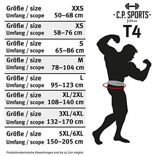 C.P. Sports - Cinturón para Levantamiento de Pesas (Piel, Talla XS-XXL), Color Negro