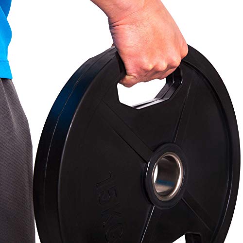 C.P.Sports olímpico Discos de peso 50 mm como pares - hierro fundido o engomado, 0,5 kg - 30 kg con mango agujero para levantamiento de pesas, 1 par de discos de fundición de goma, tamaño 2,5 kg