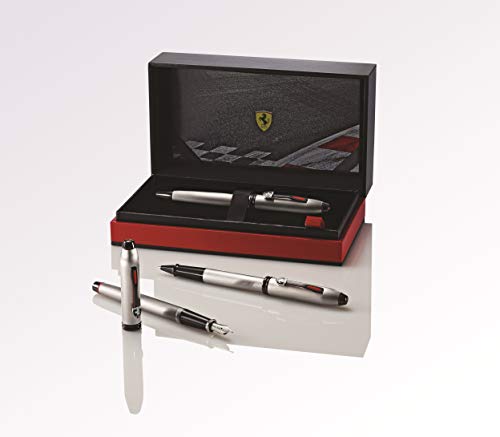 Cross Townsend Collection for Scuderia Ferrari platino cepillado con citas PVD negro pulido y pluma estilográfica fina