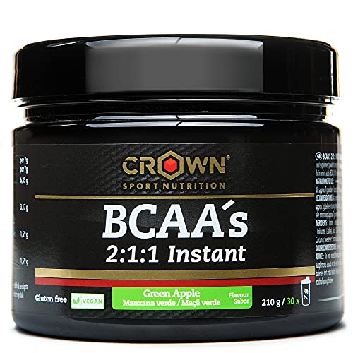 Crown Sport Nutrition BCAA 2:1:1 Instant, aminoácidos ramificados de disolución instantánea para deportistas, Sabor de Manzana Verde - 210 g