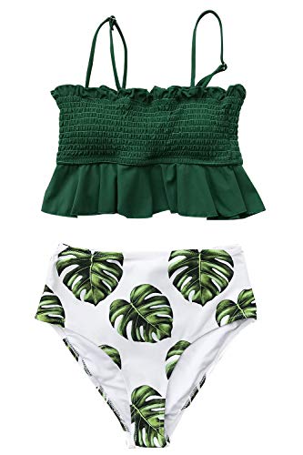 CUPSHE Mujer Bikinis Tejido Tipo Nido de Abeja Traje de baño de Dos Piezas Verde XL