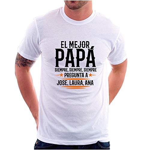Custom Vinyl Camiseta Dia del Padre Personalizada el Mejor papá Dibujo Negro y Oro o Blanco y Oro (Negro, L)