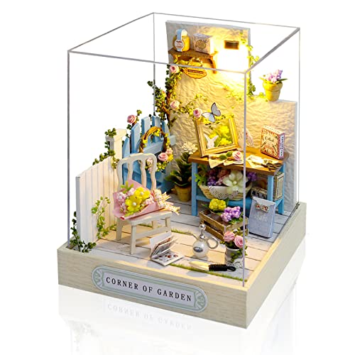 Cuteefun Casa en Miniatura para Principiantes para Construir, Kit de Casas de Manualidades DIY con Muebles Guardapolvo y Herramientas, Idea de Regalo Creativa (Esquina del Jardín)