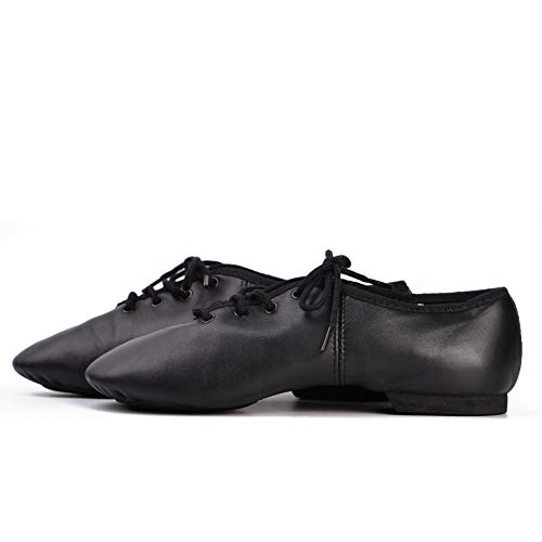 DANCEYOU Zapatos de Baile de Jazz con Cordones Zapatos de Danza Modern Suela Cuero para Niños y Adultos Negro 40.5/41 EU