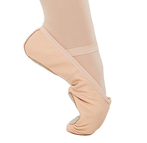 DANCEYOU Zapatos de Ballet de Cuero Zapatillas Gimnasia Ritmica de Rosa Carne para Niñas y Mujeres Suela Partida EU34