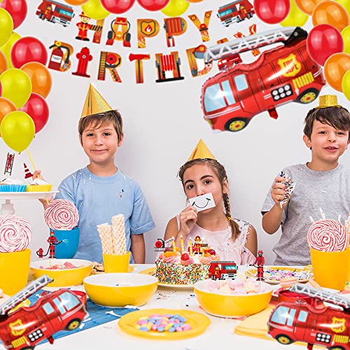 Decoración para Fiestas de Cumpleaños para Bomberos, XiXiRan Globos de Aluminio de Camión de Bomberos, Pancartas de Cumpleaños para Bomberos, Decoracion Cumpleaños（Camión de bomberos）