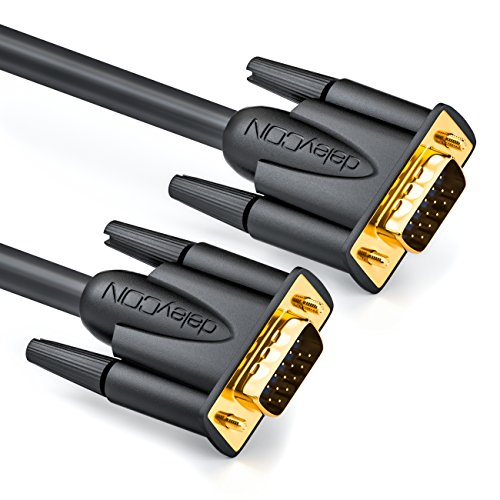 deleyCON 5m Cable VGA 15 Pines S-VGA Conector D-Sub 1080p Full HD Apantallamiento Triple Protección Contra Dobladuras Contactos Dorados