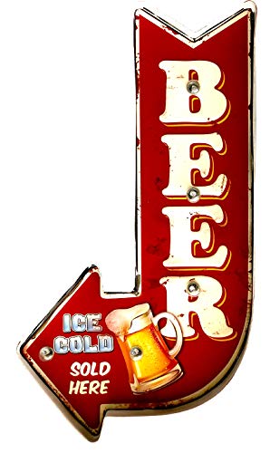 DiiliHiiri Cartel Retro Luminoso Cerveza Bar Vintage Letrero Metálico Artesania Accesorios Decoración Hogar (Ice Cold Beer Arrow)