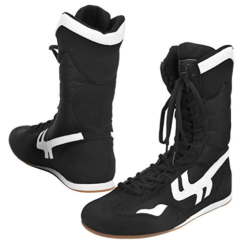 Dilwe Calzado de Boxeo, Tobillo Alto Calzado de Boxeo Artes Marciales Taekwondo Sanda Calzado de Entrenamiento Adecuado Tanto para Hombres como para Mujeres(30 * 20 * 18cm-Negro)