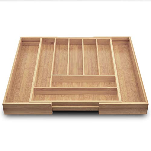 Dimono® cajón de inserción hecha de madera de bambú sistema de organización flexible del cajón de los cubiertos de inserción Organizador extraíble cajón para organizar cocina