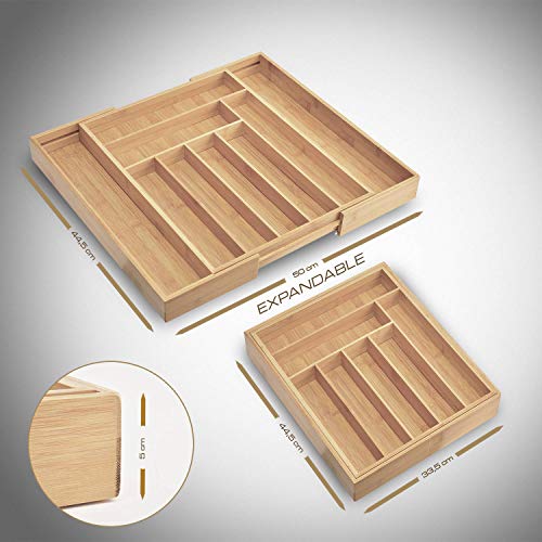 Dimono® cajón de inserción hecha de madera de bambú sistema de organización flexible del cajón de los cubiertos de inserción Organizador extraíble cajón para organizar cocina