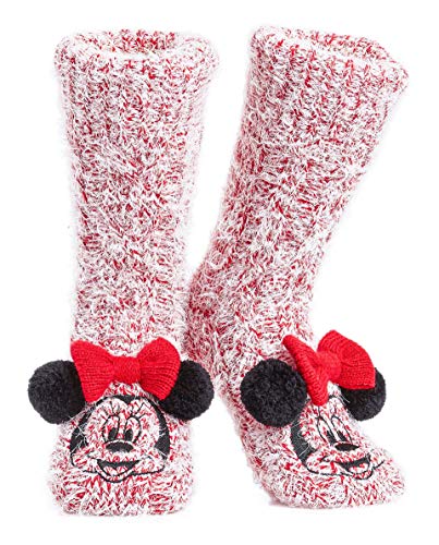 Disney Calcetines Antideslizantes Invierno Mujer Con Personajes Disney, Zapatillas de Punto Interior Forro Polar Para Estar Por Casa, Regalos Mujer (Rojo)