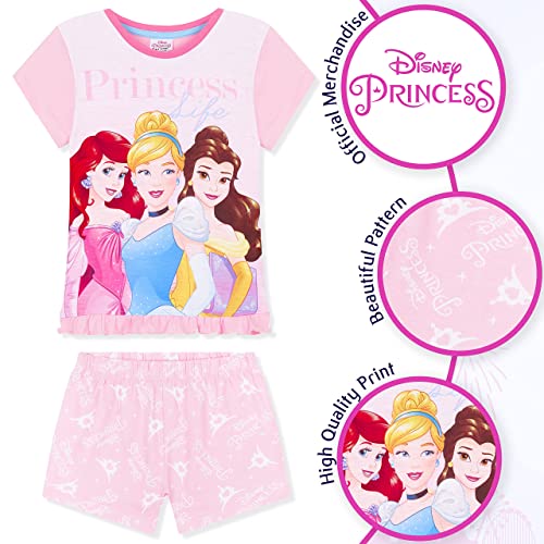 Disney Pijama Niña, Conjunto Verano Niña de Princesas 2 a 12 Años (Rosa, 9-10 años)