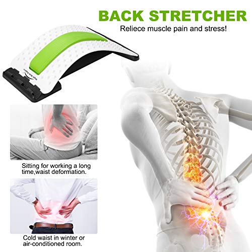 Dispositivo de estiramiento de espalda CareforYou: alivia el dolor de espalda inferior y superior, dispositivo de estiramiento lumbar, corrector de postura(blanco / verde)