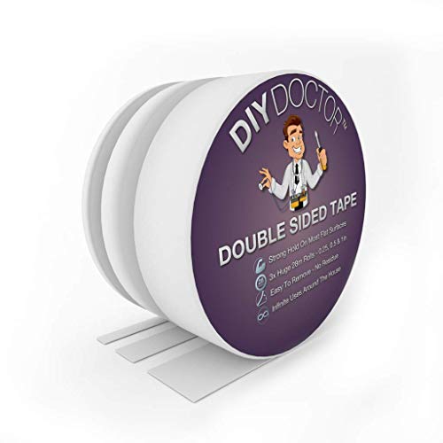 DIY Doctor 3 Rollos Multiuso Doble Cara – Cintas Adhesivas para Manualidades, Fotos, Papel Pintado, álbumes de Recortes, 6 mm, 12 mm, 25 mm, 28 m de largo, Transparente