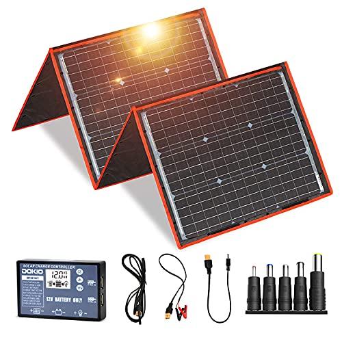 DOKIO Kit Panel Solar Plegable 160W Monocristalino Portátil, Plegable, Imermeable, ideal para la energía solar al aire libre, embarcaciones, camping, caravanas o autocaravanas. para batería de 12V