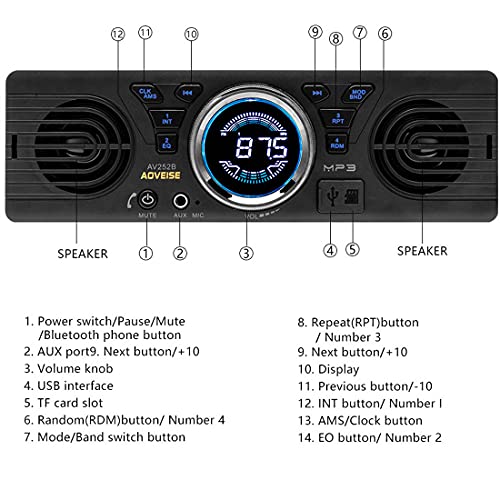 DONGMAO 1 DIN. AV252 Radio para Coche Bluetooth Manos Libres Estéreo FM Incorporado 2 Altavoces Compatible con USB SD AUX Reproducción de Audio