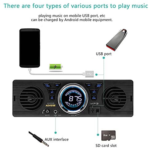 DONGMAO 1 DIN. AV252 Radio para Coche Bluetooth Manos Libres Estéreo FM Incorporado 2 Altavoces Compatible con USB SD AUX Reproducción de Audio