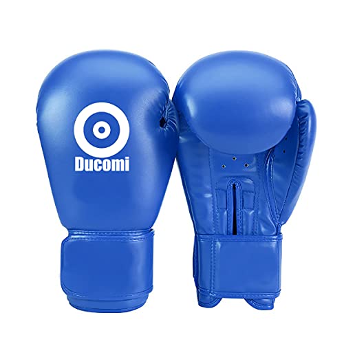 Ducomi Mike - Guantes de Boxeo MMA De Piel Sintética para Hombre y Mujer o Niña, Ajustables, Protección de Muñeca, Guante para Entrenamiento, Kickboxing, Muay Thai, Artes Marciales (Azul)
