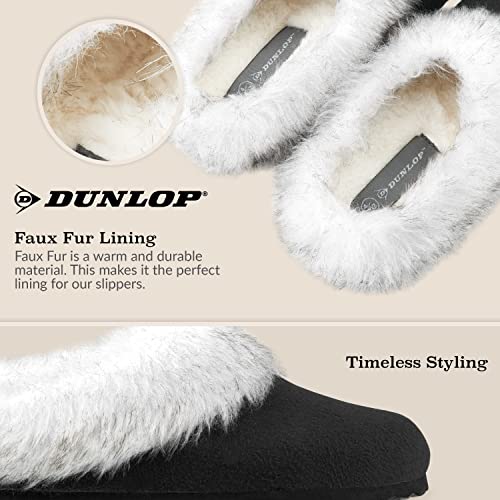 Dunlop Zapatillas Mujer Casa con Suela Antideslizante, Pantuflas Mujer Invierno con Forro Polar, Regalos Para Mujer y Chica Adolescente Talla 37-41 (40, Negro, numeric_40)