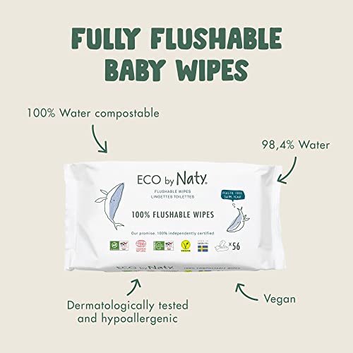 Eco by Naty Toallitas desechables wc para bebé, 504 unidades (12x42), Toallitas húmedas hechas a base de fibras vegetales, 0% plástico