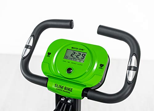 ECODE Bicicleta Estática Plegable SLIM BIKE Tensores Elásticos de Resistencia para Rutinas de Tronco Superior, Panel LCD