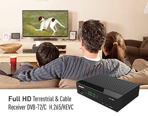 Edision Picco T265+ Receptor Terrestre TDT DVB-T2 y por Cable DVB-C, H265 HEVC FTA Full HD PVR, USB, HDMI, SCART, S/PDIF, Sensor IR, Soporte USB WiFi, Mando a Distancia Universal 2en1