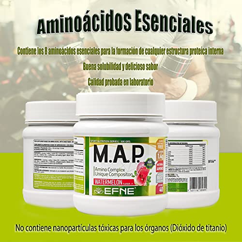 |EFNE |MAP Aminoacidos Esenciales Sabor Sandía | 300 Gramos | Vegano | 8 Aminoácidos Esenciales | Alta dosis | Preentreno o Perientrenamiento |Fuerte Recuperador Muscular |