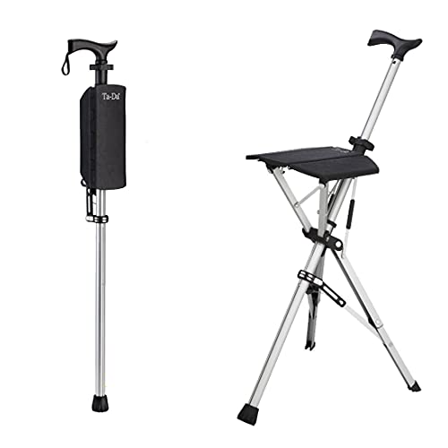 El bastón de asiento Ta Da es el bastón para caminar que se convierte en una silla de trípode, para ver de deportes al aire libre, caminar y para un descanso mientras camina (negro, 850 mm)