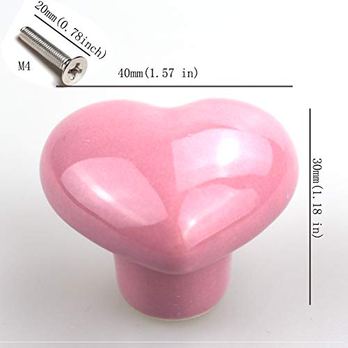 El cajón en forma de corazón de 10PCS tira de las perillas de cerámica para el gabinete, cajón de la habitación de los niños, cajón de la cómoda, con el tornillo, rosado