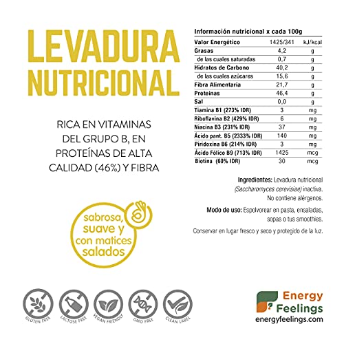 Energy Feelings | Levadura Nutricional en Copos con Vitamina B | Vegana | Sin Gluten | 250g