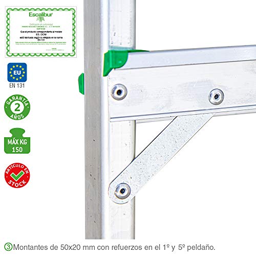 Escalera Plegable de Uso Doméstico de 3 Peldaños | 130x40x12 cm | Utilizada en Trabajos de Bricolaje | Taco Antideslizante | Máxima seguridad y Confort | Escalibur