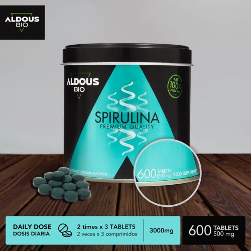 Espirulina Ecológica Premium para 18 Meses | 2 x 600 comprimidos de 500mg con 99% BIO Spirulina | Vegano - Saciante - DETOX - Proteína Vegetal | Certificación Ecológica