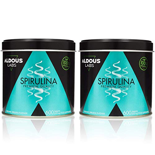 Espirulina Ecológica Premium para 18 Meses | 2 x 600 comprimidos de 500mg con 99% BIO Spirulina | Vegano - Saciante - DETOX - Proteína Vegetal | Certificación Ecológica