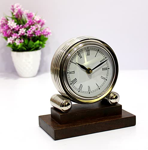 eSplanade Reloj vintage de metal de aluminio | Reloj clásico retro, reloj de mesa vintage de estilo europeo | Relojes para el hogar | Pieza del tiempo | Sin función de alarma – 7 pulgadas