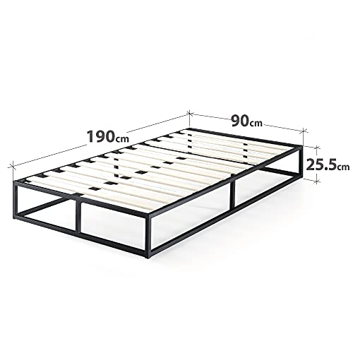 Estructura de cama metálica ZINUS Joseph 25 cm | Base para colchón | Somier de láminas de madera | Almacenamiento debajo de la cama | Para adultos, niños, adolescentes | 90 x 190 cm | Negro