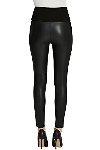 Everbellus Cintura Alta Leggins Cuero para Mujeres Sexy Negro Skinny Pantalon XL