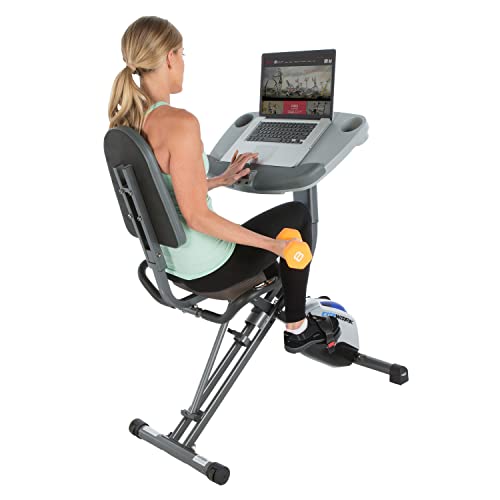 EXERPEUTIC WorkFit 1000 Fully Adjustable Desk Folding Exercise Bike with Pulse