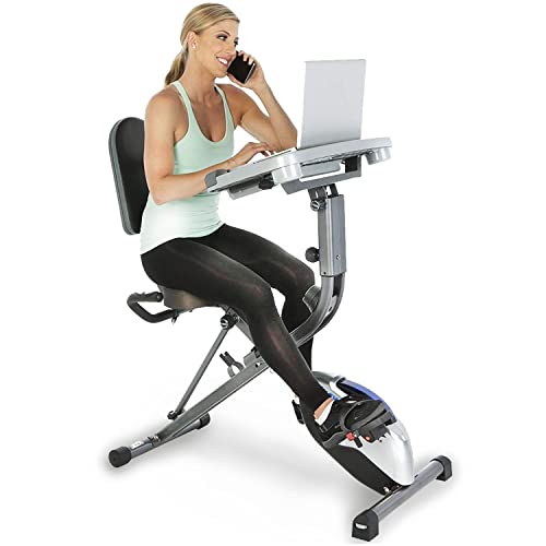 EXERPEUTIC WorkFit 1000 Fully Adjustable Desk Folding Exercise Bike with Pulse