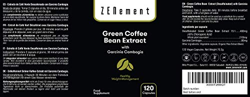 Extracto de Café Verde Natural con Garcinia Cambogia pura, 120 cápsulas | Para perder peso, quemar grasas y disminuir el apetito | No GMO, 100% Natural | de Zenement
