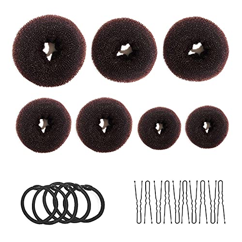 Fabricante de pan de rosquillas, fabricante de panecillos de pelo de 7 piezas, color marrón, con 10 clips en forma de U, 5 cuerdas elásticas para el cabello.