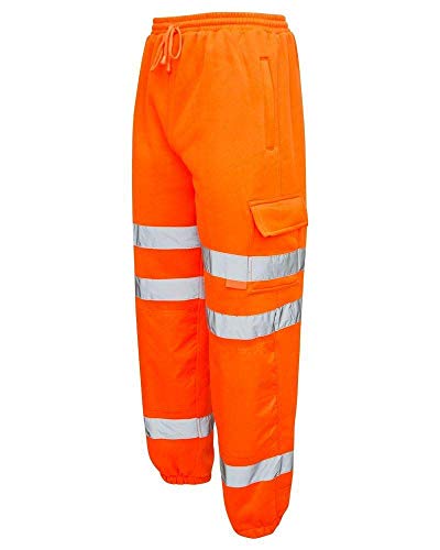 FAIRY BOUTIQUE Pantalones deportivos de forro polar con cinta reflectante, cintura elástica, pantalones cargo, naranja, M
