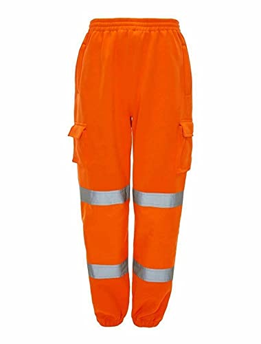 FAIRY BOUTIQUE Pantalones deportivos de forro polar con cinta reflectante, cintura elástica, pantalones cargo, naranja, M