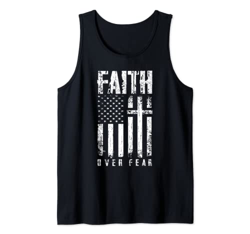 Faith Over Miedos Cristian Cross American Bandera Gimnasio Camiseta sin Mangas