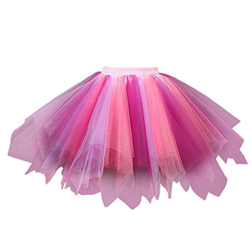 Falda de Tutu Mujer,SHOBDW Pettiskirt Colores de Gasa Plisada Vestidos de Baile de Arco Iris Rendimiento de Disfraces Regalo de Cumpleaños Adulto Falda Corta de Tutú Corto(E)