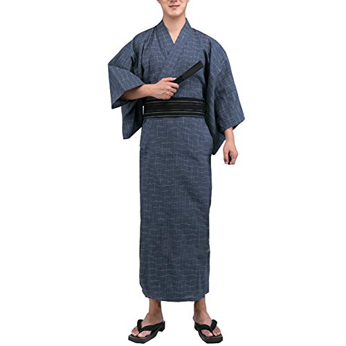 Fancy Pumpkin Kimono japonés de Yukata de los hombres de Jinbei Kimono casero de la bata del pijamas del traje # 11 [talla L]