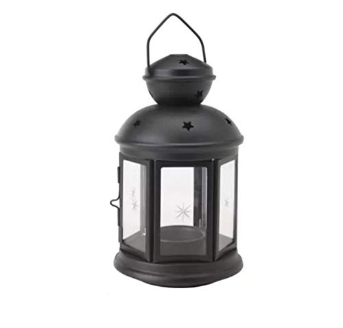Farol para velas de color negro, apto para uso en interiores y al aire libre, de la marca Ikea Rotera
